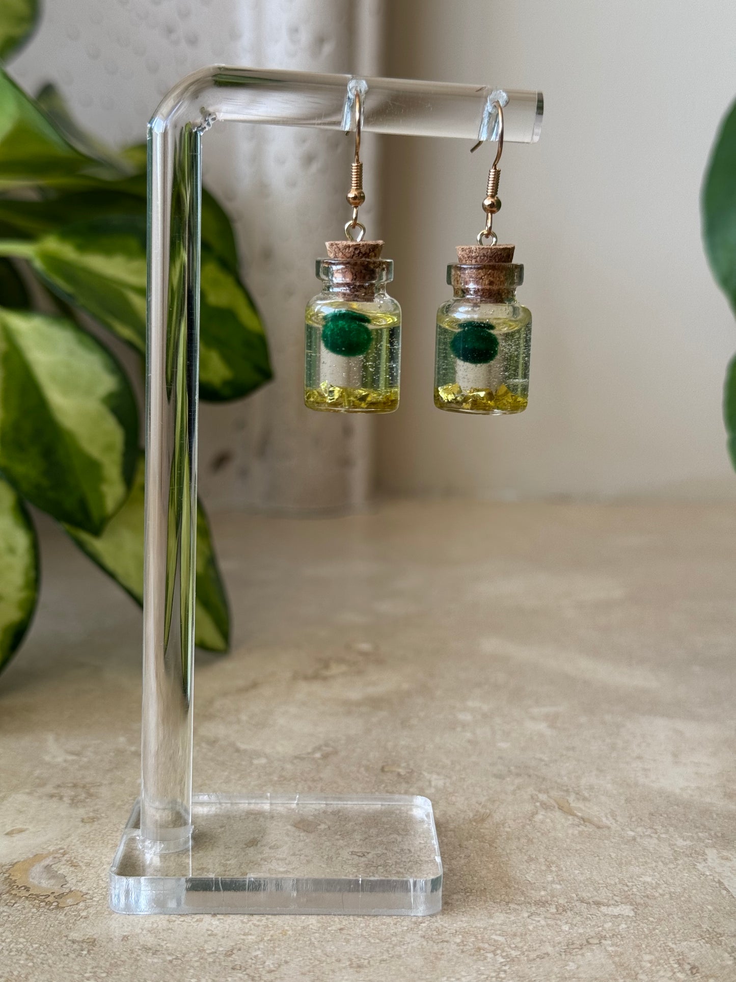 moss ball earring - gold rocks - gold metal