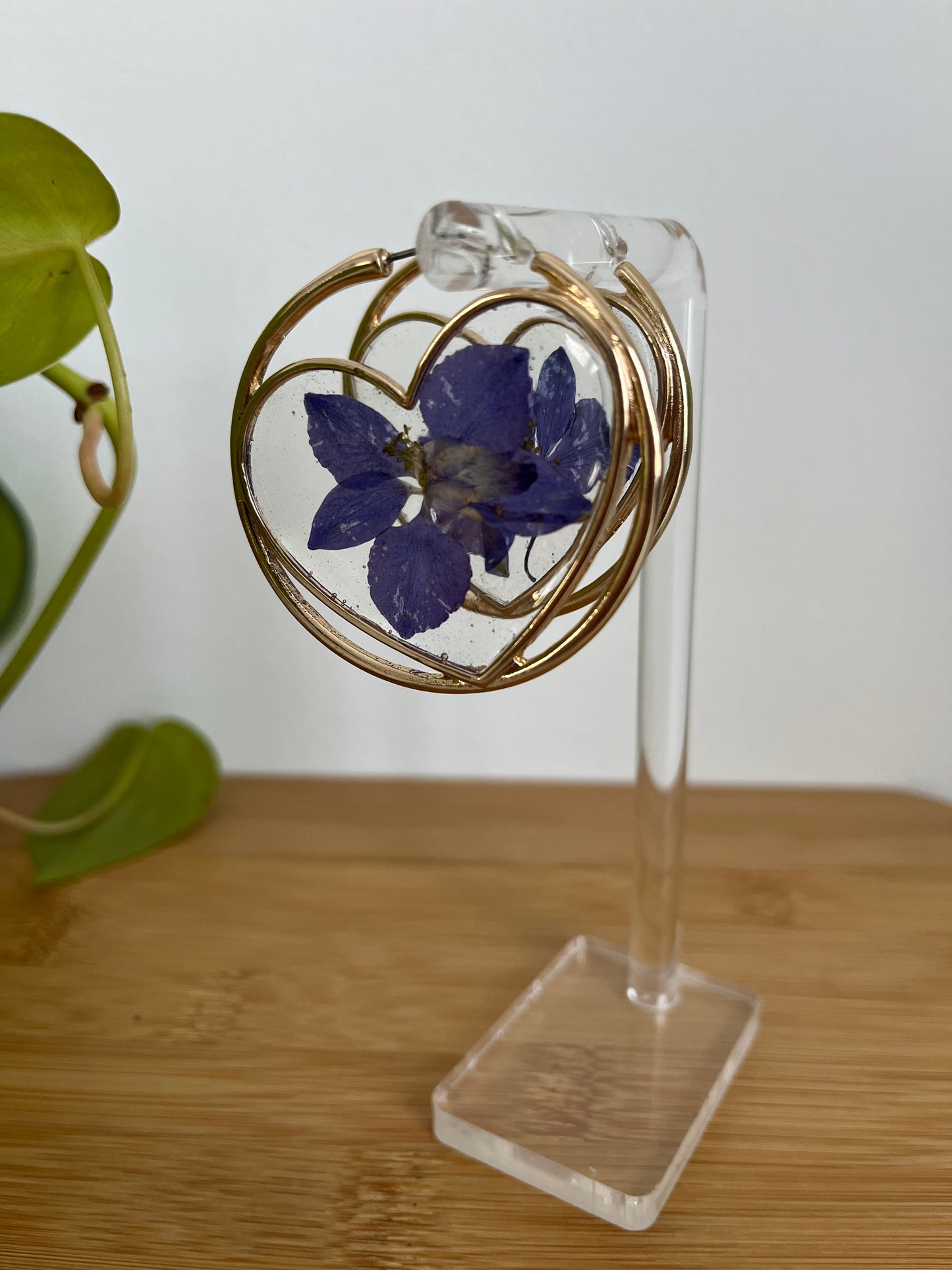 purple larkspur heart hoops
