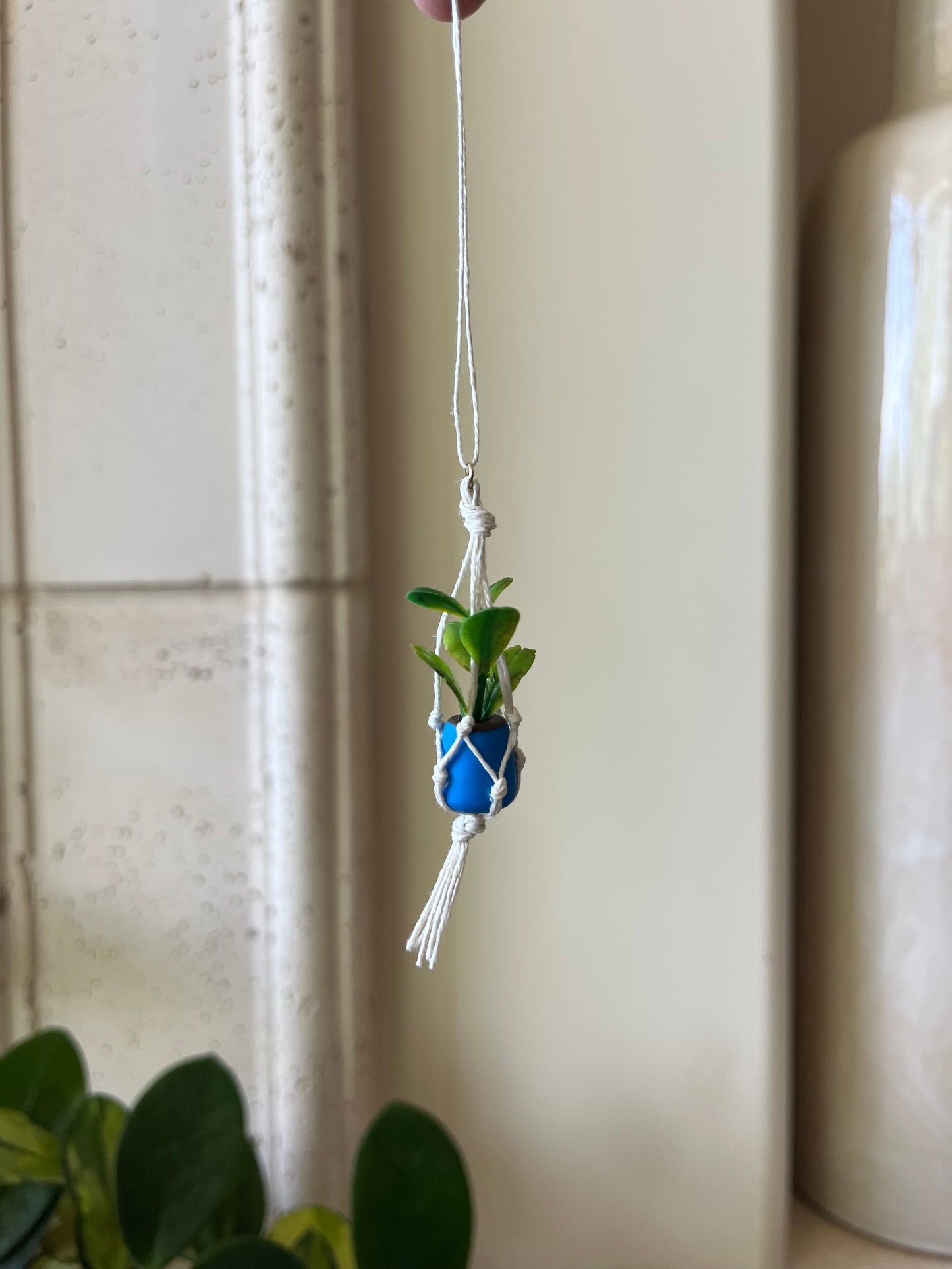 white string - blue pot