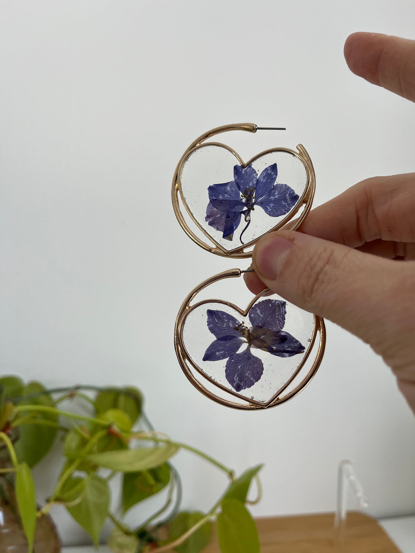 purple larkspur heart hoops