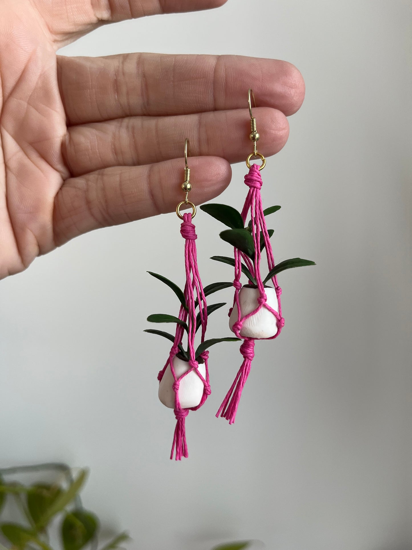 pink string - white pot