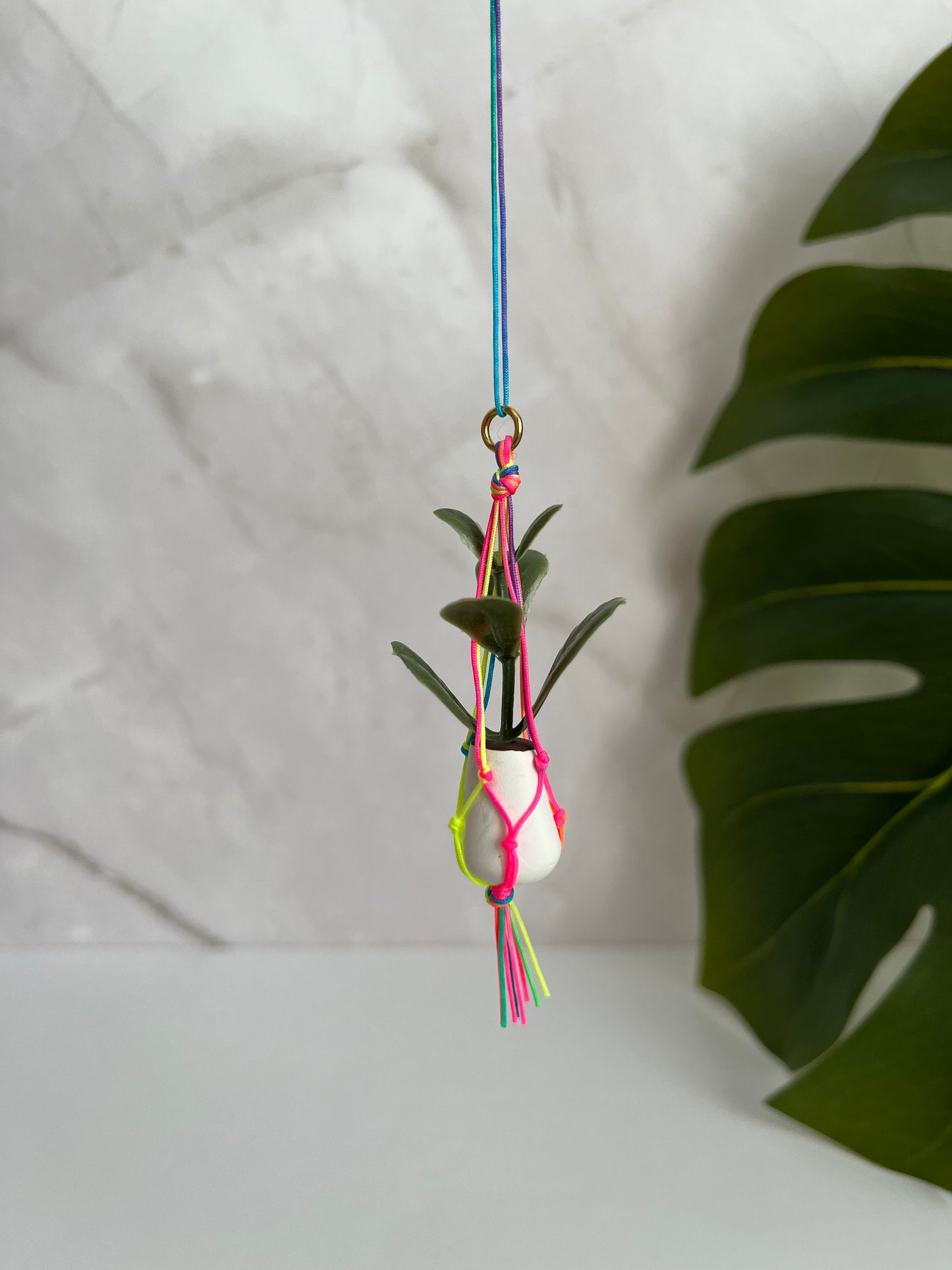 rainbow string - white pot