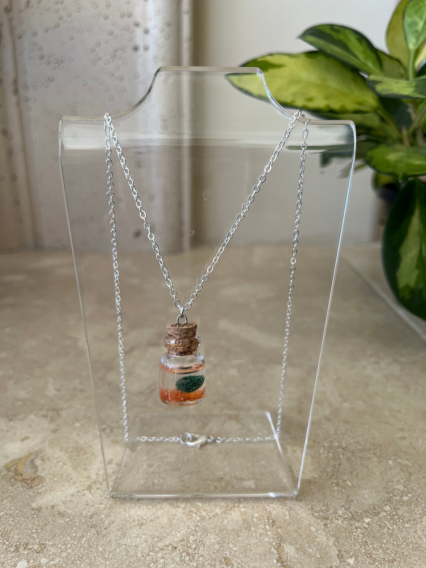 moss ball necklace - silver metal